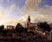 Jan van der Heyden Street before Haarlem Tower oil on canvas